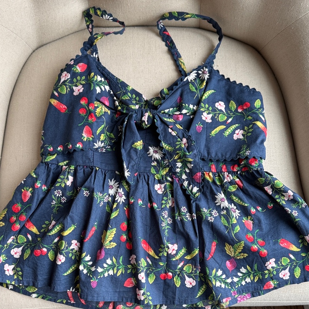Old Navy Women’s Navy Floral/Fruit Tie-Front Tank Top Size- Small